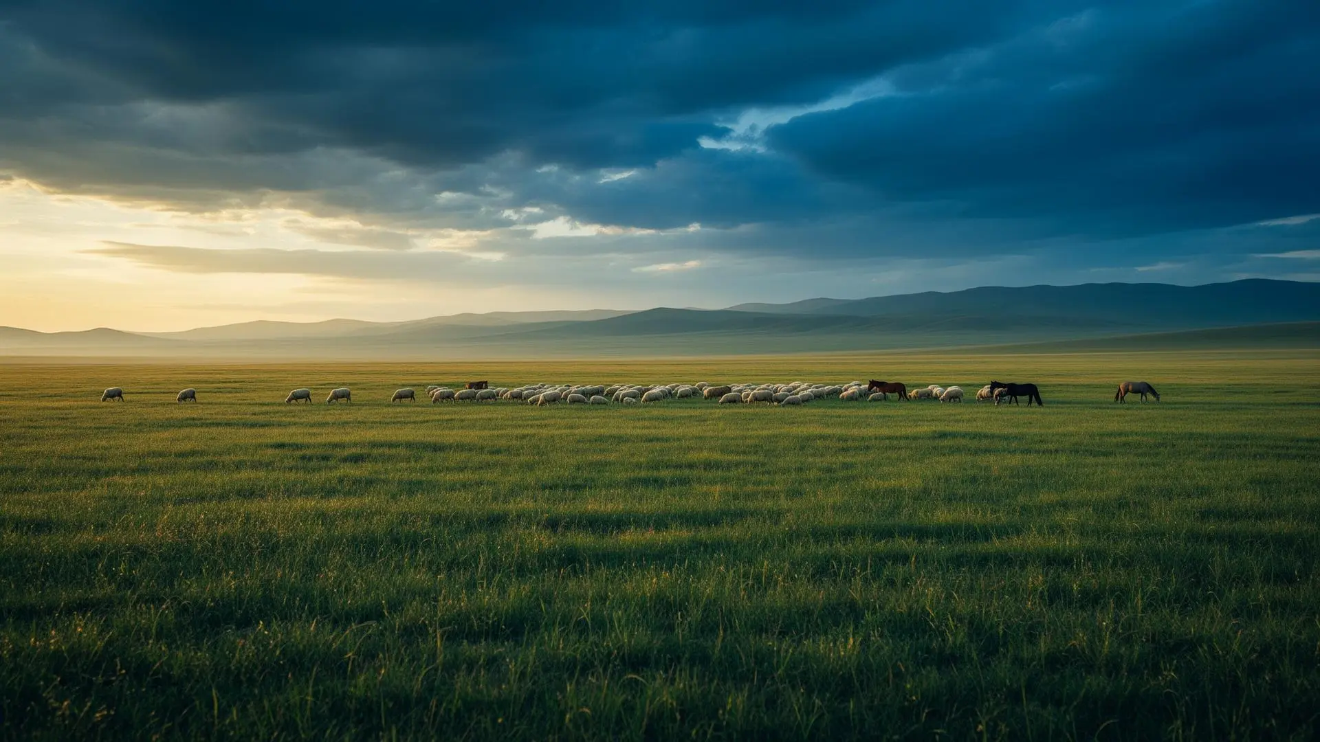 Mongolian halal meat livestock grazing on Mongolia's natural steppe for export